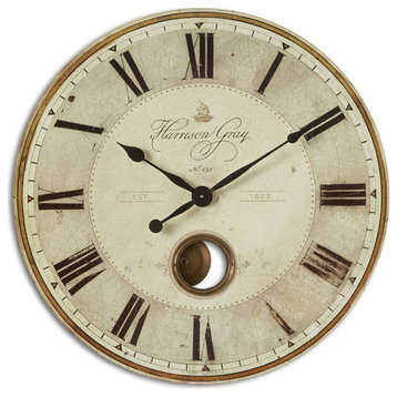 Uttermost Harrison 30" Round MDF Brass Aluminum Wall Clock in Bronze and Ivory