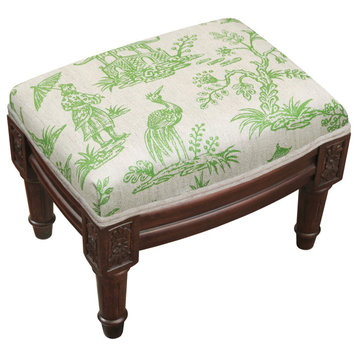 Cathay-Taupe, Linen Upholstered Footstool, Jade Green