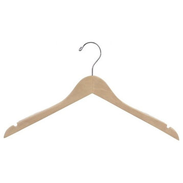 Wooden Top Hanger With Natural Finish and Inset Rubber Strips, Box of 100