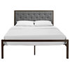 Mia Queen Tufted Upholstered Fabric and Steel Bed, Brown Gray