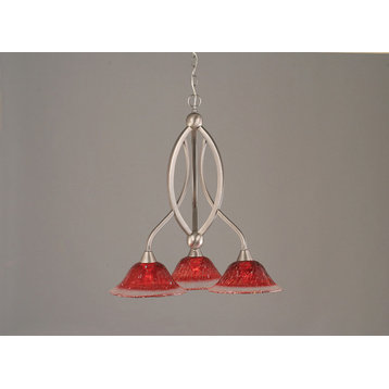 Bow Conical Down Foyer - Brushed Nickel, Raspberry Crystal, 3
