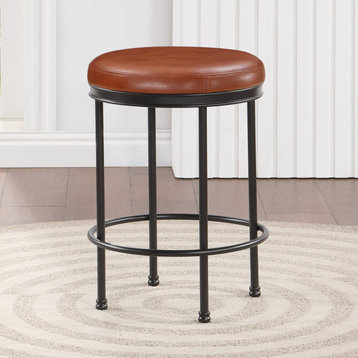Montecarlo Caramel Faux Leather and Metal Backless Counter Height Stool
