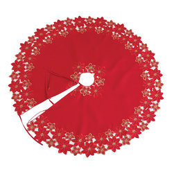 Xia Home Fashions - Festive Poinsettia Embroidered Cutwork 48 Round Christmas Tree Skirt - Christmas Tree Skirts