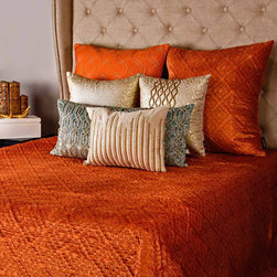 Cinque Orange Quilted Velvet Quilted Bedspread - Quilts And Quilt Sets