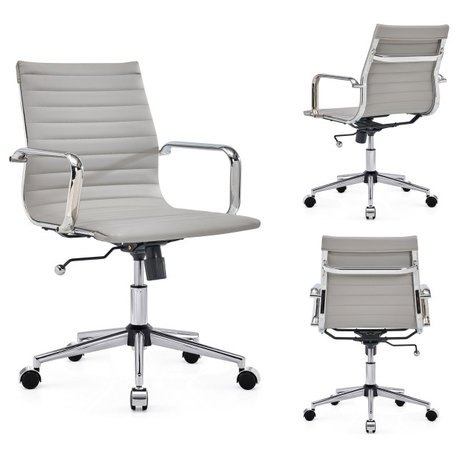 LUXMOD Mid Back PU Computer Office Desk Chair, Grey