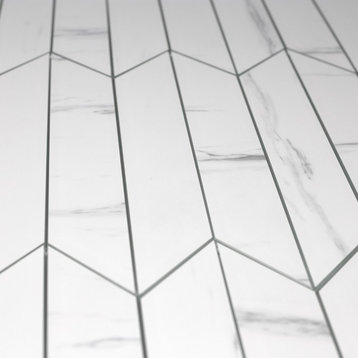 Nature 3.75 in x 11.75 in Glass Chevron Tile in Carrara White