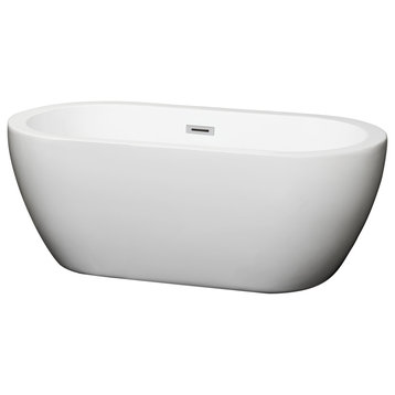 Soho 60" Freestanding White Bathtub, Polished Chrome Drain and Overflow Trim