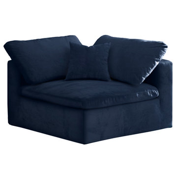 Cozy Velvet Upholstered Overstuffed Corner Chair, Navy