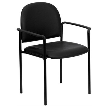 Scranton & Co Faux Leather Side Guest Chair with Arms in Black