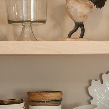Kitchen with reclaimed wood floating shelves
