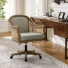 Xaver Farmhouse Home Office Desk Task Chair With Rattan Arms, Linen