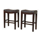 GDF Studio Jaeden Contemporary Studded Backless Stools, Set of 2, Brown Leather Counter Height