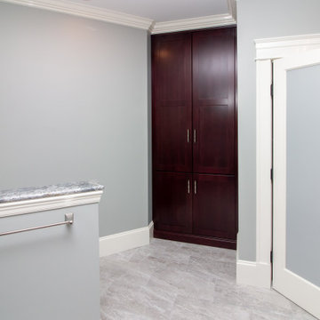 Transitional Cabico Unique Cherry Cordovan Master Bath Remodel with River White