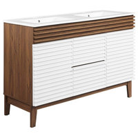 Modway Render 48" MDF Wood Double Sink Bathroom Vanity in White/Walnut ...