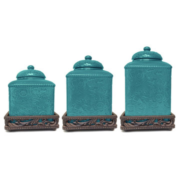 Savannah Canister and Base Set, Turquoise, 6 Piece