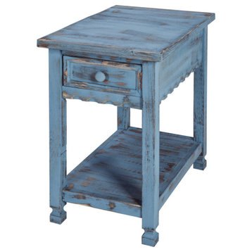 Country Cottage Chairside Table, Blue Antique Finish