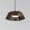 Casia 18" LED Pendant, Distressed Brass, Dark Stained Walnut, 2700k