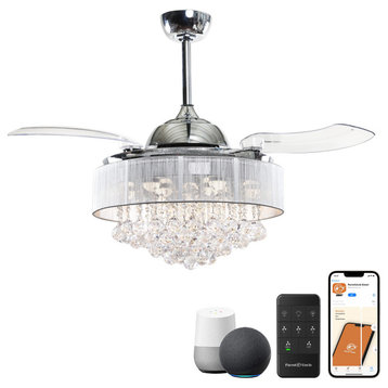 42 in LED Indoor Chrome Smart Crystal Ceiling Fan with Light and Remote