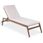 Meridian Furniture - Maui Water Resisting Fabric Upholstered Outdoor Patio Lounger, Cream - Make your outdoor oasis even more inviting with this Maui Cream Water Resistant Fabric Outdoor Patio Lounger. Crafted with an aluminum frame to resemble the timeless look of teak wood without the maintenance requirements, this contemporary piece can be used with or without cushions, offering both convenience and versatility. The cushions feature quick-dry foam inserts and durable cream mesh covers that are water-resistant and resilient. With its contemporary resort look, this lounger adds sophistication to any patio, porch, or deck setting. Embrace the essence of outdoor comfort and style with this elegant addition - your perfect companion for leisurely moments outdoors.