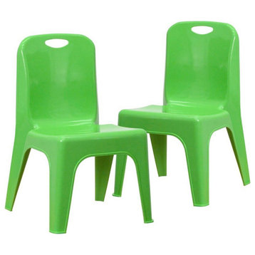 Flash Furniture 11" Plastic Stackable Handle School Chair in Green (Set of 2)
