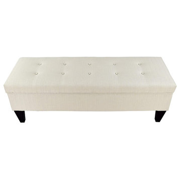 Contemporary Storage Bench, Tapered Legs and Button Tufted Lid, Khaki