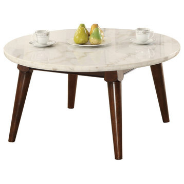 Benzara BM177672 Wood Base Coffee Table with Marble Top, Walnut Brown