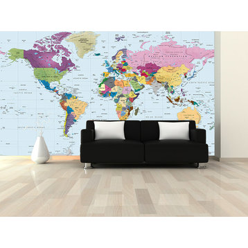 World Map Wall Decal, Colorful, 62"x42"
