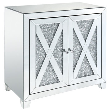 Storage Cabinet With Mirror Trim And X Shape Design Silver - Saltoro Sherpi