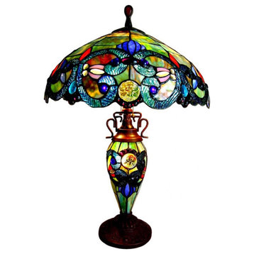 CHLOE Demetra Aurora Tiffany 3 Light Victorian Double Lit Table Lamp 18" Shade