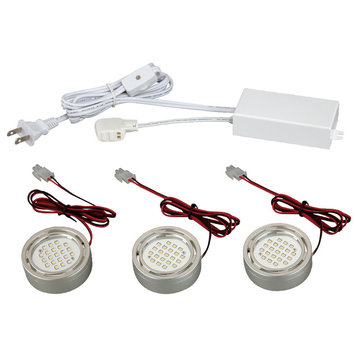 Minipuck Kit, 3-Light Down, LED, Satin Nickel