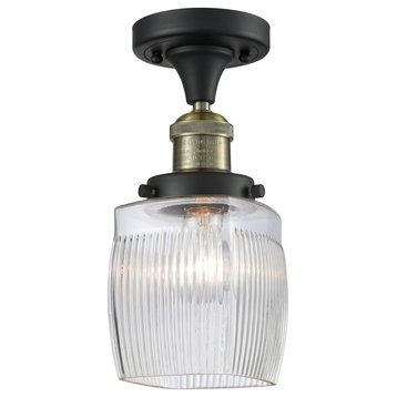 Colton 1-Light LED Semi-Flush Mount, Black Antique Brass