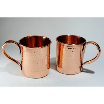 Pure Copper Hammered Mugs, 14 oz, Set of 2
