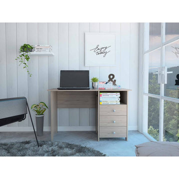 Jacksonville Computer Desk with 3 Drawers, Legs and Handles, Light Gray