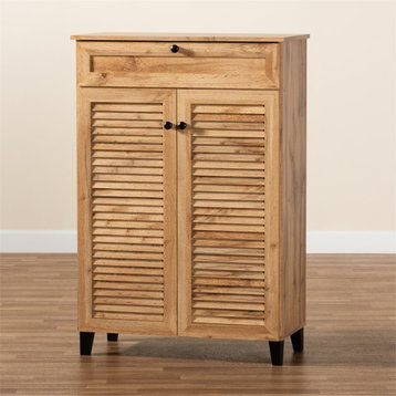 Baxton Studio Coolidge Oak Brown Finished Wood 5-Shelf Shoe Storage Cabinet