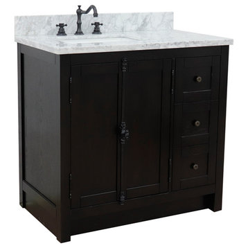 37" Vanity, Brown Ash With White Carrara Top, Left Doors/Left Rectangle Sink