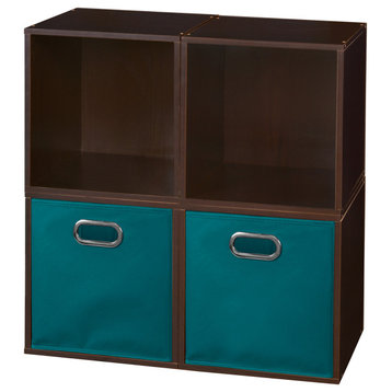 Niche Cubo Storage Set - 4 Cubes and 2 Canvas Bins- Truffle/Teal