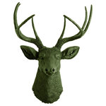 White Faux Taxidermy - Faux Resin Deer Head Wall Mount, Forest Green With Forest Green Antlers - Measurements: