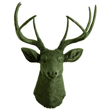 Faux Resin Deer Head Wall Mount, Forest Green With Forest Green Antlers