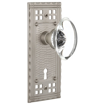 Craftsman Plate With Oval Clear Crystal Knob, Satin Nickel