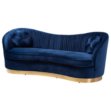 Evelina Glam Royal Blue Velvet Fabric Gold-Sofa