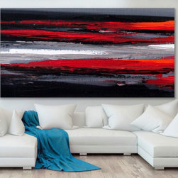 Preethi Arts - 72x36 Inches Black Red Gray Abstract Painting Large Modern Wall Art Decor - Paintings