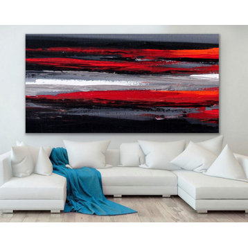 72x36 Inches Black Red Gray Abstract Painting Large Modern Wall Art Decor