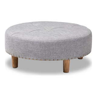 Baxton Studio Vinet Tufted Fabric and Wood Coffee Table Ottoman in