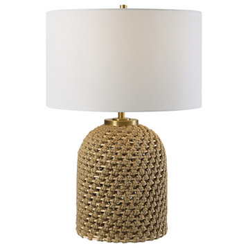 Natural Knotted Rope Wrapped Rattan Table Lamp 25 in Coastal Cottage Casual