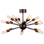Gatsby Luminaires - Sputnik Elliptical 18-Light 30" Chandelier, Aged Steel, Standard - Transitional and chic this eighteen light steel chandelier will add vintage and industrial look to any room of your home. Sunburst like pattern, each arm ending with exposed bulb. Stylish and creative this chandelier will provide plenty of light for any space while adding unique statment.