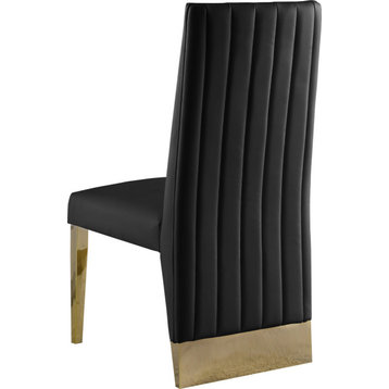 The Cairo Dining Chair, Set of 2, Black Vegan Leather, Gold Legs