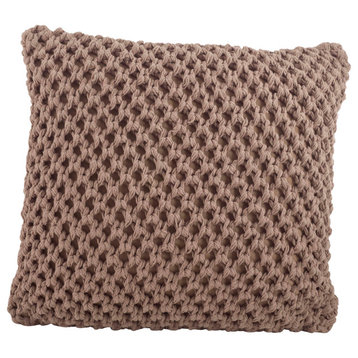 Knitted Design Throw Pillow With Down Filling, 20"x20", Mocha