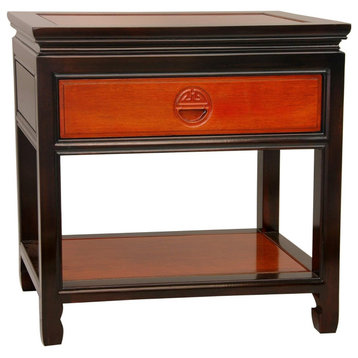 Traditional End Table, Storage Drawer and Lower Open Shelf, Two Tone Finish