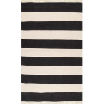 nuLOOM Cotton Ashlee Flatweave Striped Area Rug, Black, 2'6"x8' Runner