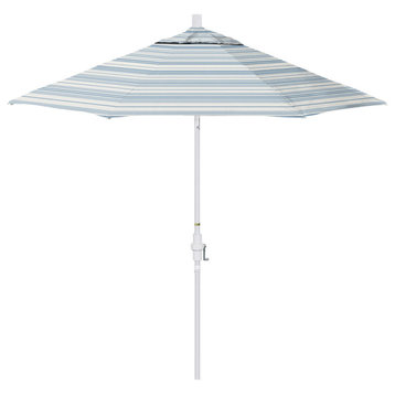 9' Patio Umbrella White Pole Fiberglass Ribs Collar Tilt Pacific Premium, Wellfleet Sea